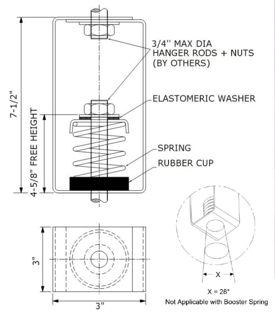 Isometric drawing showing dimensions of HVAC Hanger