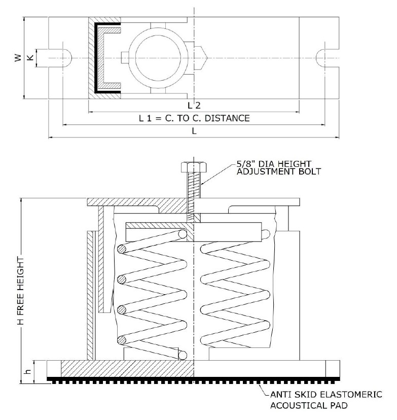 Isometric dimensions of HVAC Spring Mount Y2-200