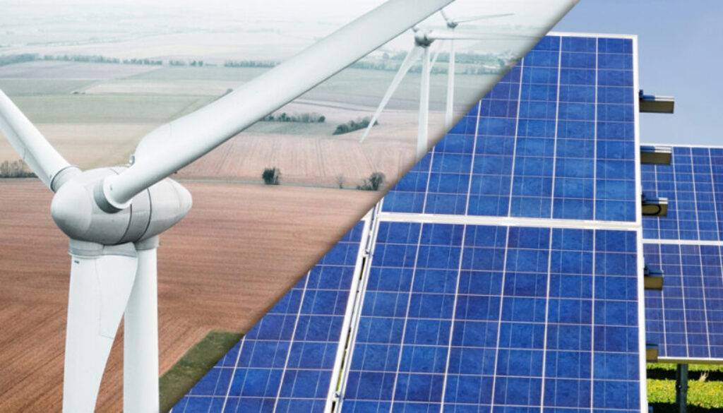 wind turbines and solar panels